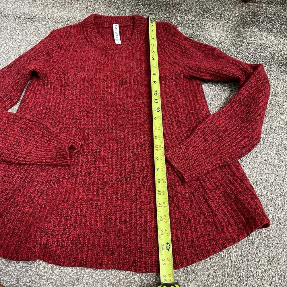 Athleta Sierra Crew Wool Blend Rib Knit Sweater Womens Size S Red Marl Cozy Warm